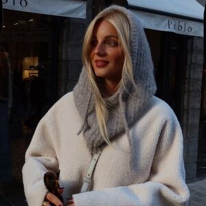 New ASOS DESING Gray Knit Hooded Scarf Balaclava